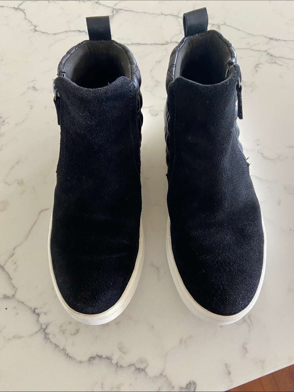 Clarks Black Suede Ankle Booties with White Sole